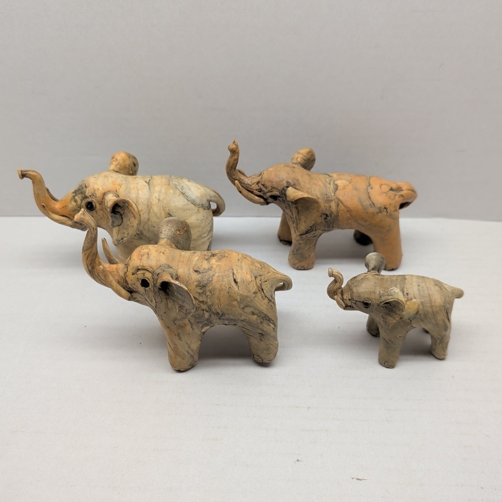 Lot of 4 Hand Carved Oyster Shell Elephant Figurine‎ Trunk Up 3.5"